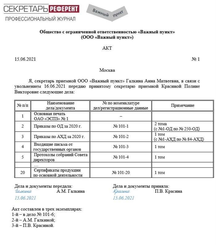 Приказ о передаче дел в архив организации образец